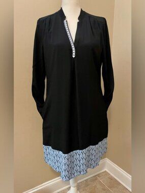 Hatley Embroidered Shirt Dress Women’s Medium Black Blue Teal Lined Rayon Boho